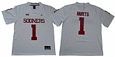 Oklahoma Sooners 1 Jalen Hurts White College Football Jersey,baseball caps,new era cap wholesale,wholesale hats